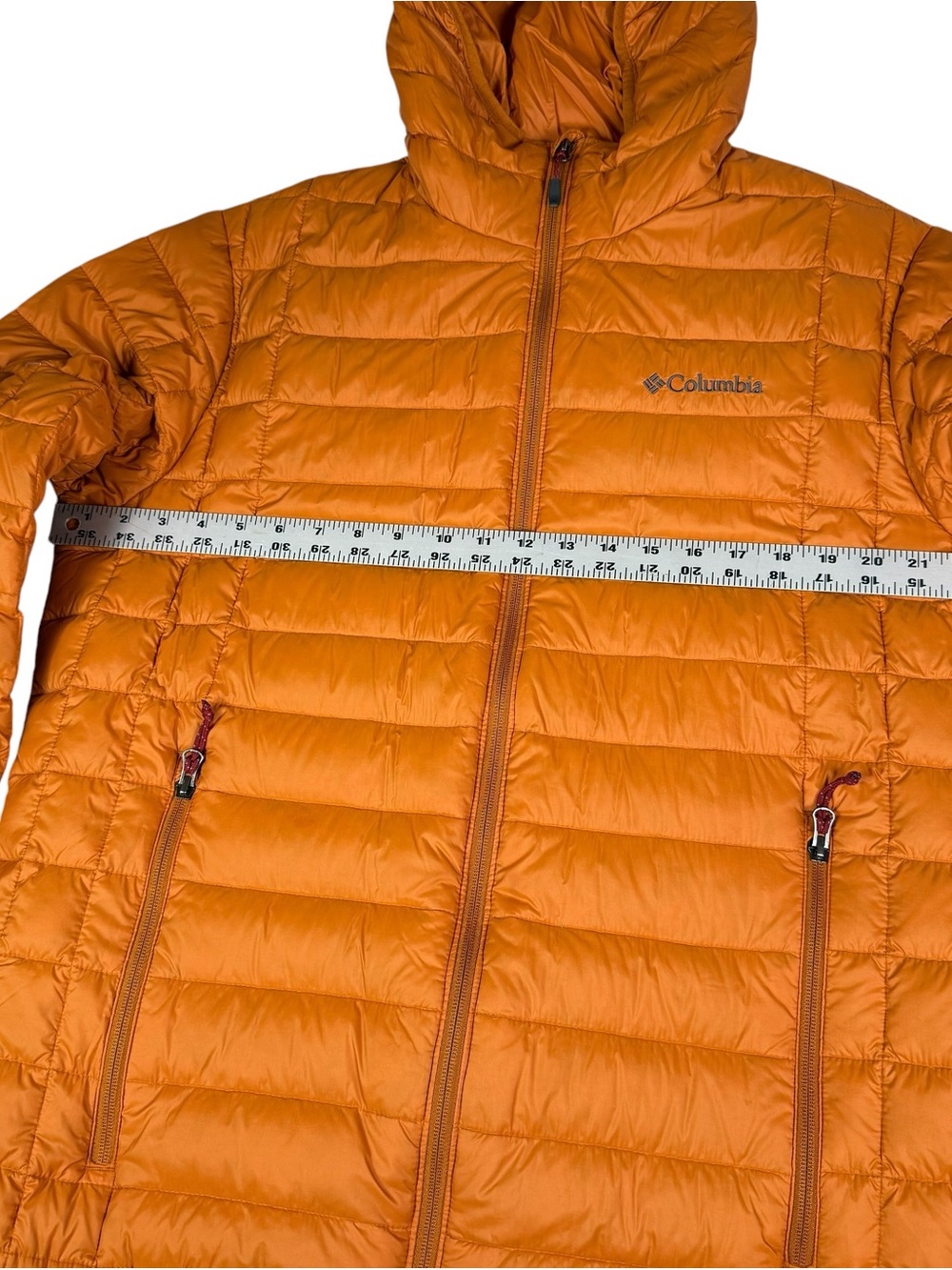 Columbia Down Jacket Men L Voodoo Falls 590 TD Turbodown Orange Lightweight Hood - Picture 12 of 14